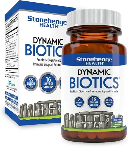 Stonehenge Health Probiotics 55 Billion CFU - 16 Strains, Prebiotic, Synbiotics Dynamic Biotics - Lactobacillus Acidophilus, Delayed Release, Shelf Stable, Non-GMO Gluten Free Veggie Capsule